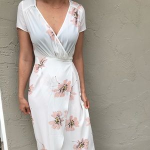 White & pink floral wrap dress
